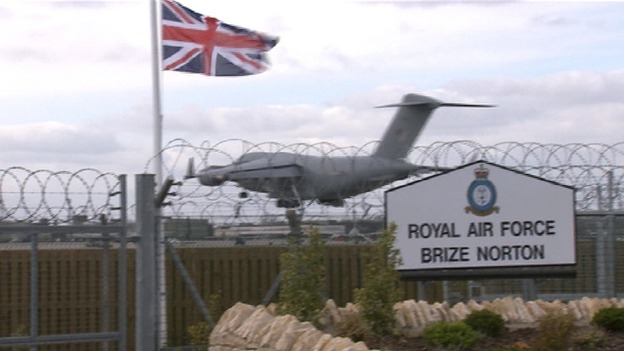 The RAF plane lands