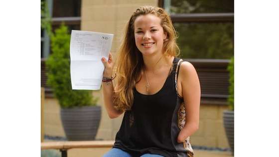 Jess Harper receives her A-level results at Putney High School.