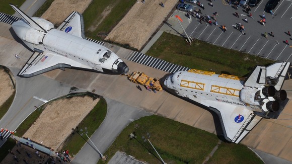 Space shuttles Endeavour and Atlantis switched locations at Kennedy Space Center in Florida
