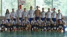 Olympic athletes line up with young swimmers at the Gurnell leisure centre in Ealing.