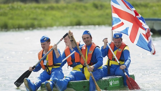 Competitors dressed as Thunderbirds take part in the annual Arundel Bathtub Race, Arundel, West Sussex.