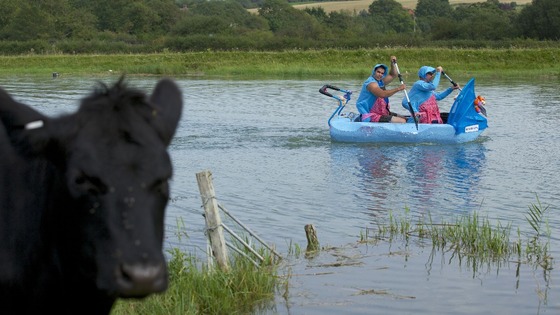 Competitors take part in the annual Arundel Bathtub Race, Arundel, West Sussex.