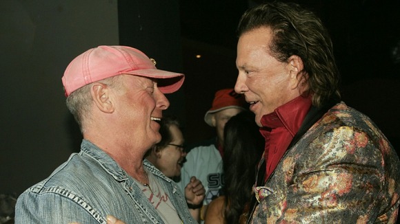 Actor Mickey Rourke talks with Tony Scott