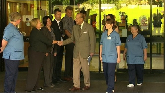 Prince Philip leaves Aberdeen Royal Infirmary.