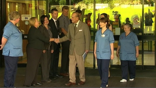Prince Philip leaves Aberdeen Royal Infirmary.