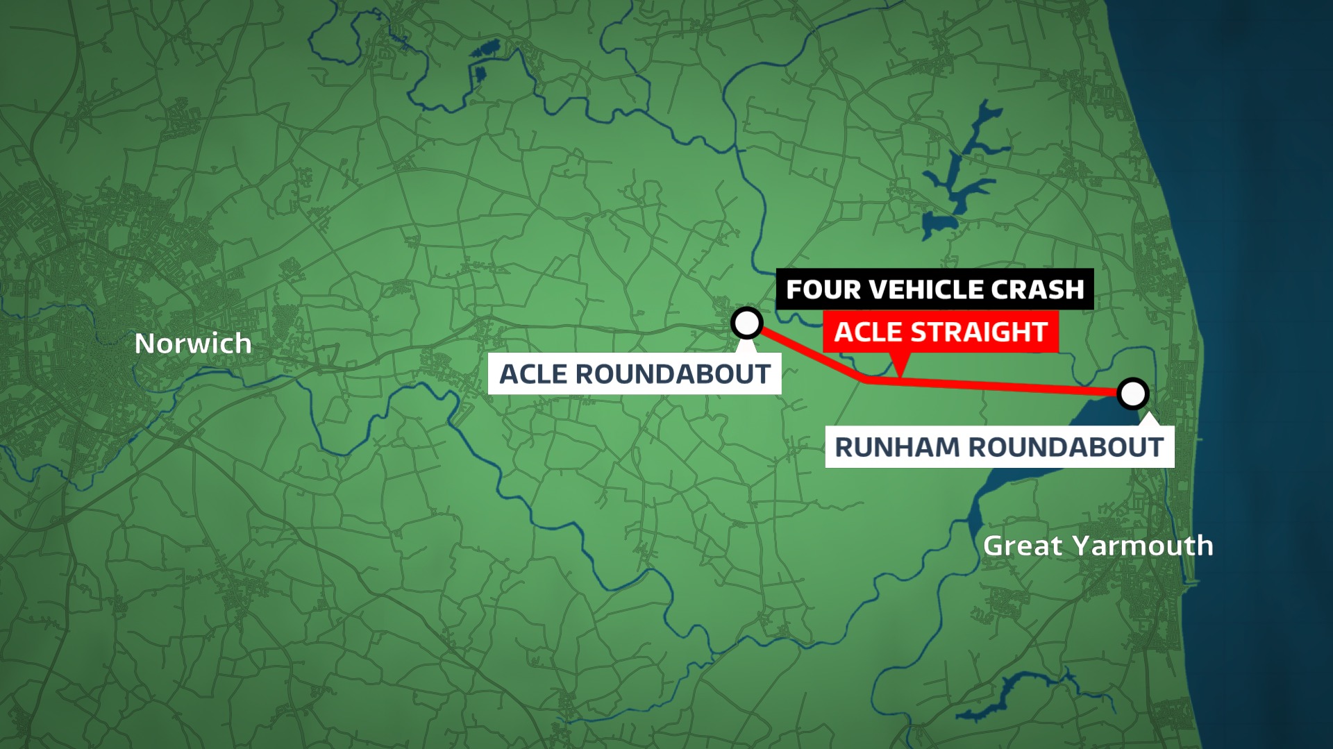 Serious fourvehicle crash closes Acle Straight in Norfolk Anglia ITV News
