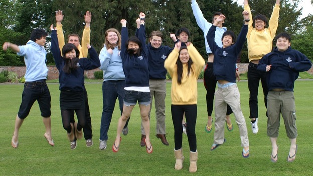 Students at Concord College jump for joy