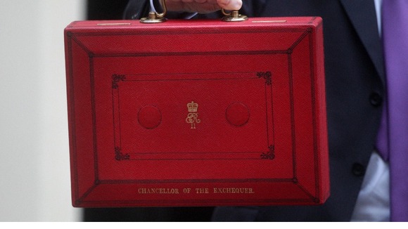 Chancellor of the Exchequer George Osborne holds up his ministerial red box in 2011