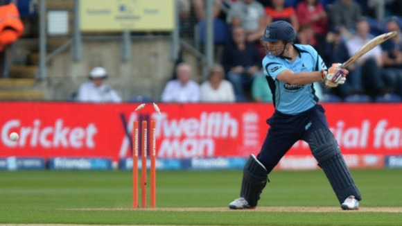 Sussex's Luke Wright is bowled out by Yorkshire's Ryan Sidebottom during the Friends Life T20 Semi Final match