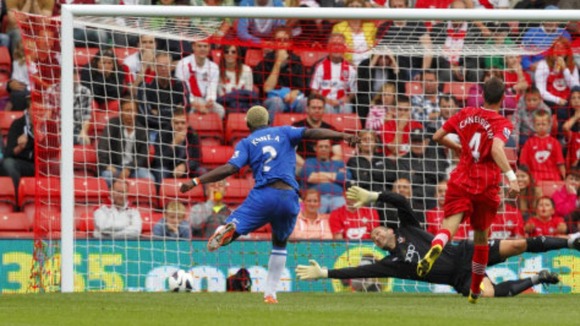 Wigan's Aruna Kone scores during the Barclays Premier League match St Marys, Southampton.