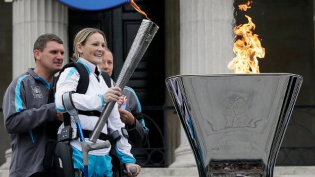 Claire Lomas lights the Paralympic flame cauldron