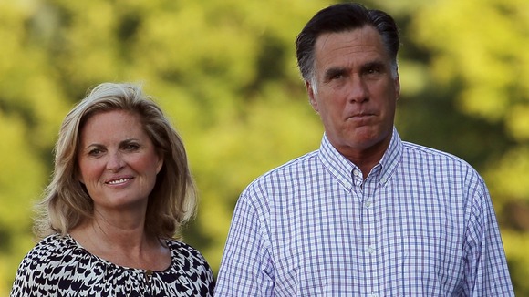 Republican presidential candidate and former Massachusetts Governor Mitt Romney and his wife Ann