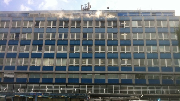 Smoke billows from the fire