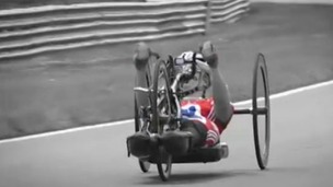 A Team GB hand cyclist trains at Brands Hatch 