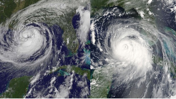 Hurricane on the left with Hurricane Katrina on the right