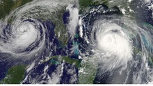 Hurricane on the left with Hurricane Katrina on the right