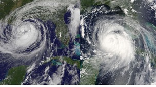 Hurricane on the left with Hurricane Katrina on the right