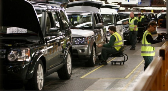 Land Rover models on the factory floor