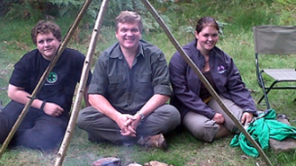 Rob Challinor, sister Kelly-Ann and Ray Mears