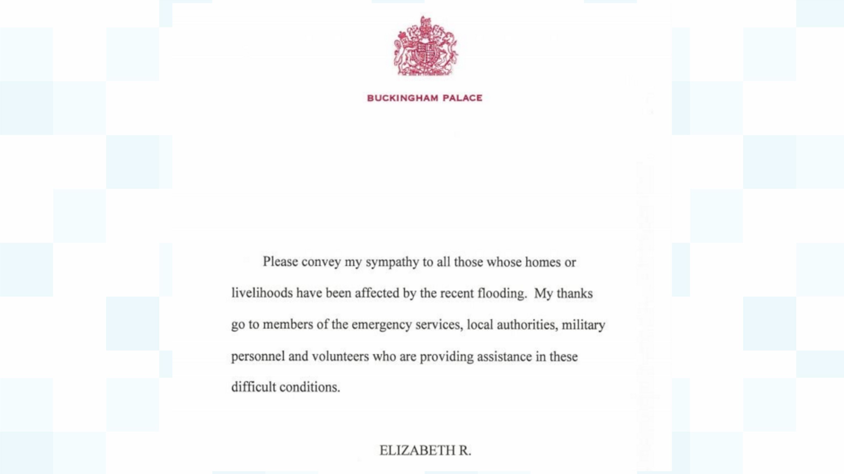 Storm Desmond Buckingham Palace release statement from the Queen