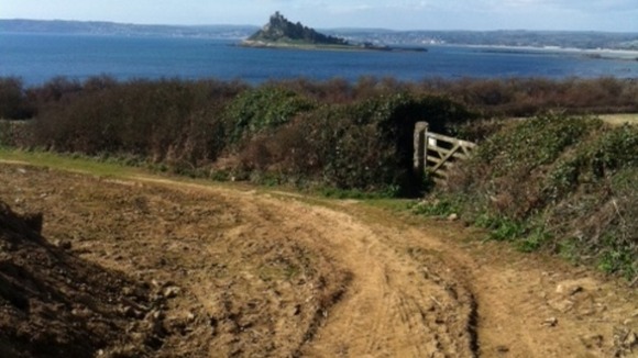 View across farmland in Cornwall
