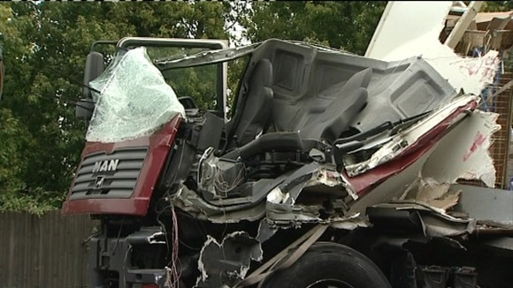One of the crashed trucks