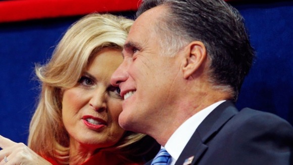 Mitt Romney talks with his wife Ann during the 2012 Republican National Convention