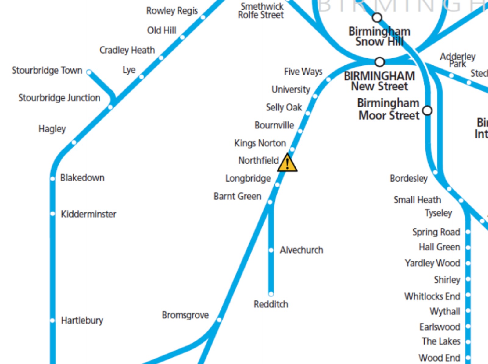 All trains between Longbridge and Redditch cancelled due to broken down