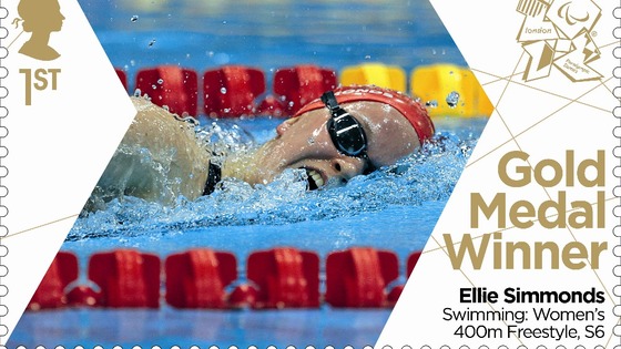 Stamp celebrating Ellie Simmonds' gold medal