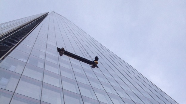 Prince Andrew makes his way down The Shard.