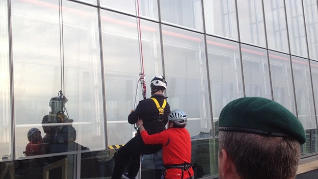 His Royal Highness completes the charity abseil.