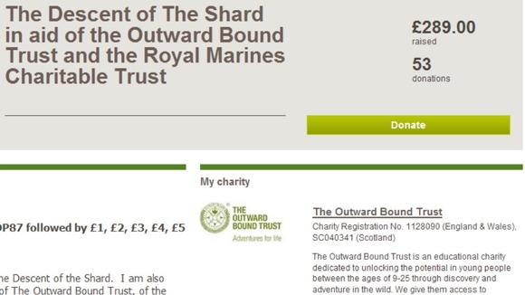 His Royal Highness' Just Giving page, which has received 53 donations so far.