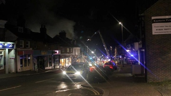 The emergency services tackle the blaze on Uckfield High Street