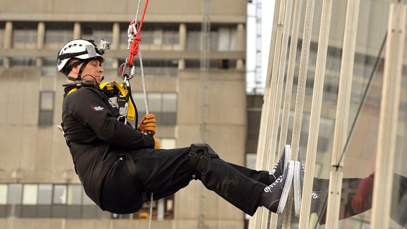 Prince Andrew pictured abseiling down The Shard.