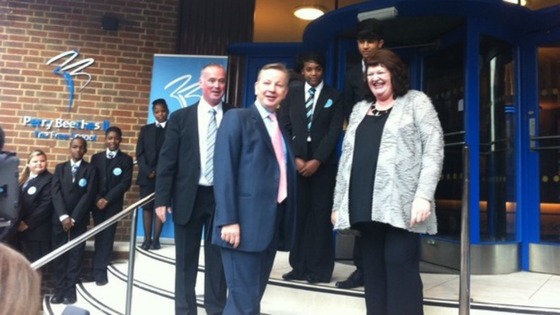 Michael Gove meets staff at Perry Beeches II The Free School in Birmingham today.