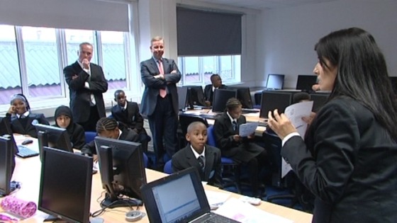 Michael Gove in a classroom in Perry Beeches II in Birmingham 