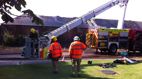 Fire crews at Bedford House Stables, Newmarket