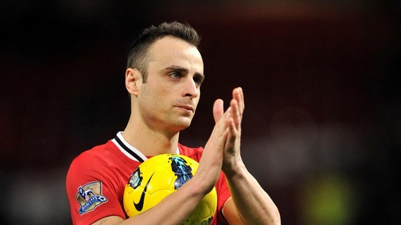 Dimitar Berbatov with the ball at Old Trafford football