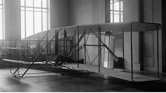 The first aeroplane that ever made a sustained flight - a biplane built by the brothers Wright