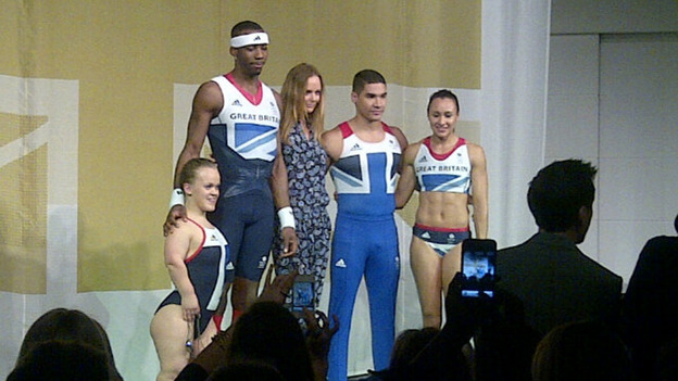 Stella McCartney on stage with Team GB whose 600 Olympic kits she designed