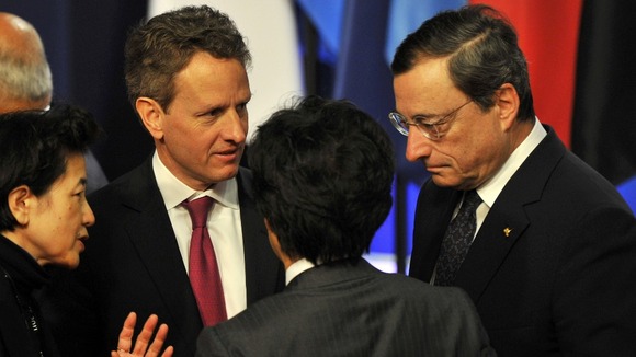 European Central Bank (ECB) President Mario Draghi (R) at G20 Summit in Cannes, 2011.
