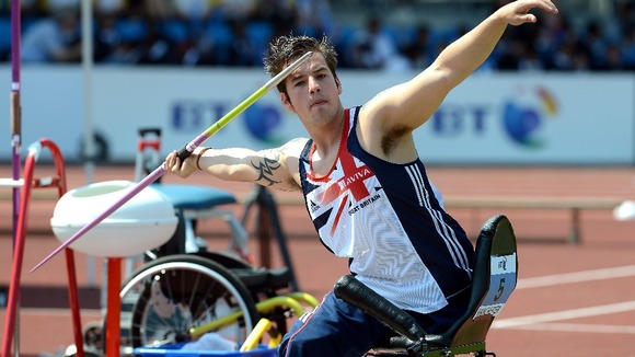 Great Britain's Nathan Stephens prepares to throw in the Olympic Stadium.