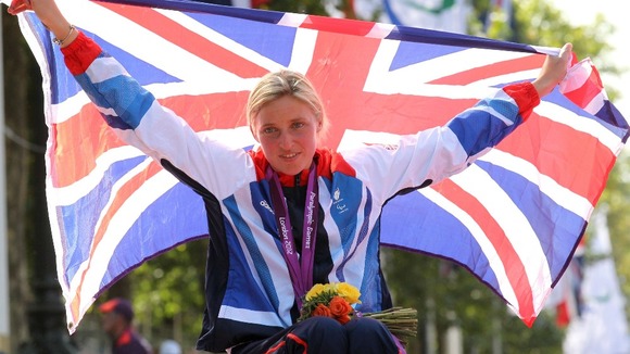Great Britain's Shelly Woods celebrates winning Silver