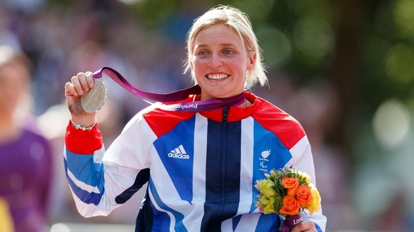 Great Britain's Shelly Woods celebrates winning Silver