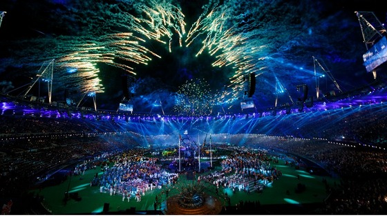 Fireworks explode during the Paralympic Games closing Ceremony 