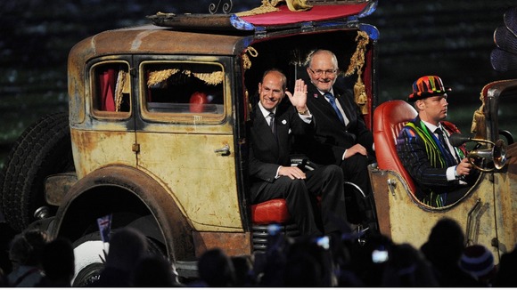 The Earl of Wessex (left) and Sir Philip Craven driven by Capt Tony Harris