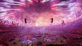 Fireworks are let off to signal the end of the Paralympic Games closing Ceremony 