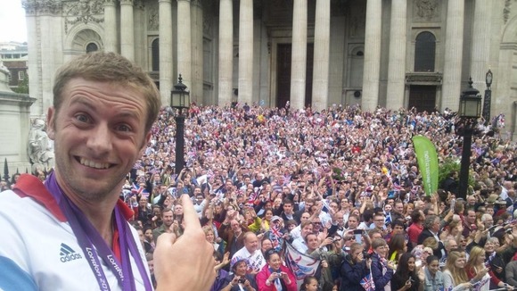 TeamGB cyclist Jason Kenny enjoys the London crowds.