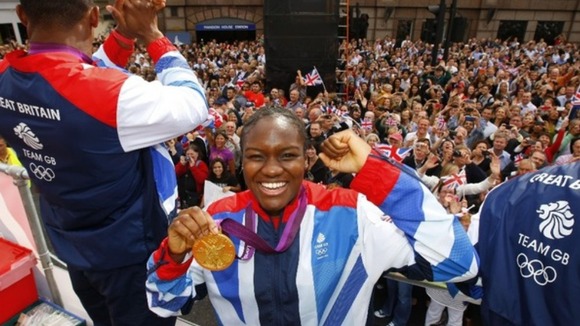 Boxer Nicola Adams enjoys the parade