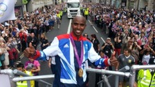 Olympic hero Mo Farrah salutes the crowd